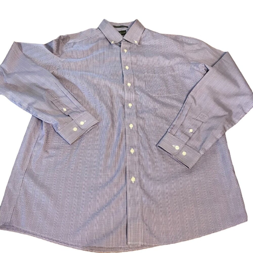 Eddie Bauer Dress Shirt Mens Lg Long Sleeve Wrinkle Free Relaxed Purple Check